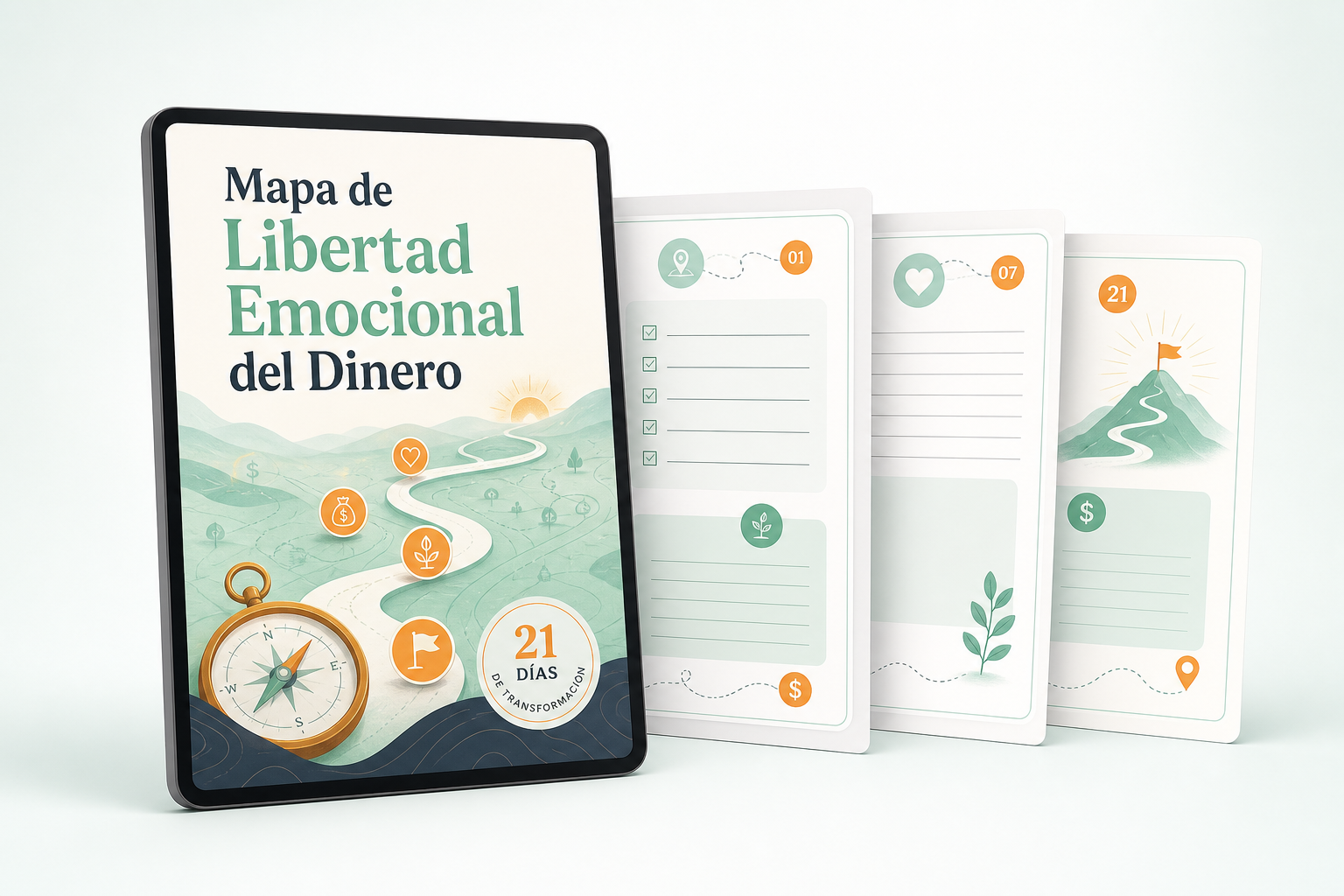 Mockup del cuaderno Mapa de Libertad Emocional del Dinero
